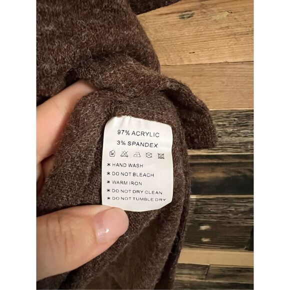 Patrizia Luca Women’s Poncho Sweater cover Button side brown high low - Picture 5 of 7